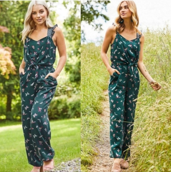 Matilda Jane Pants - NWT Matilda Jane Evergreen Dream Jumpsuit Bird Print XS